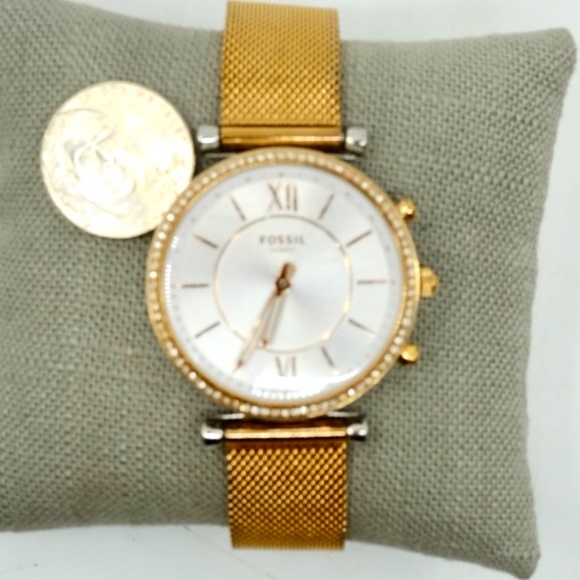 FOSSIL~Carlie~Hybrid Watch~SWAROVSKI CRYSTAL ROSE-GOLD STAINLESS STEEL MESH - Picture 3 of 5